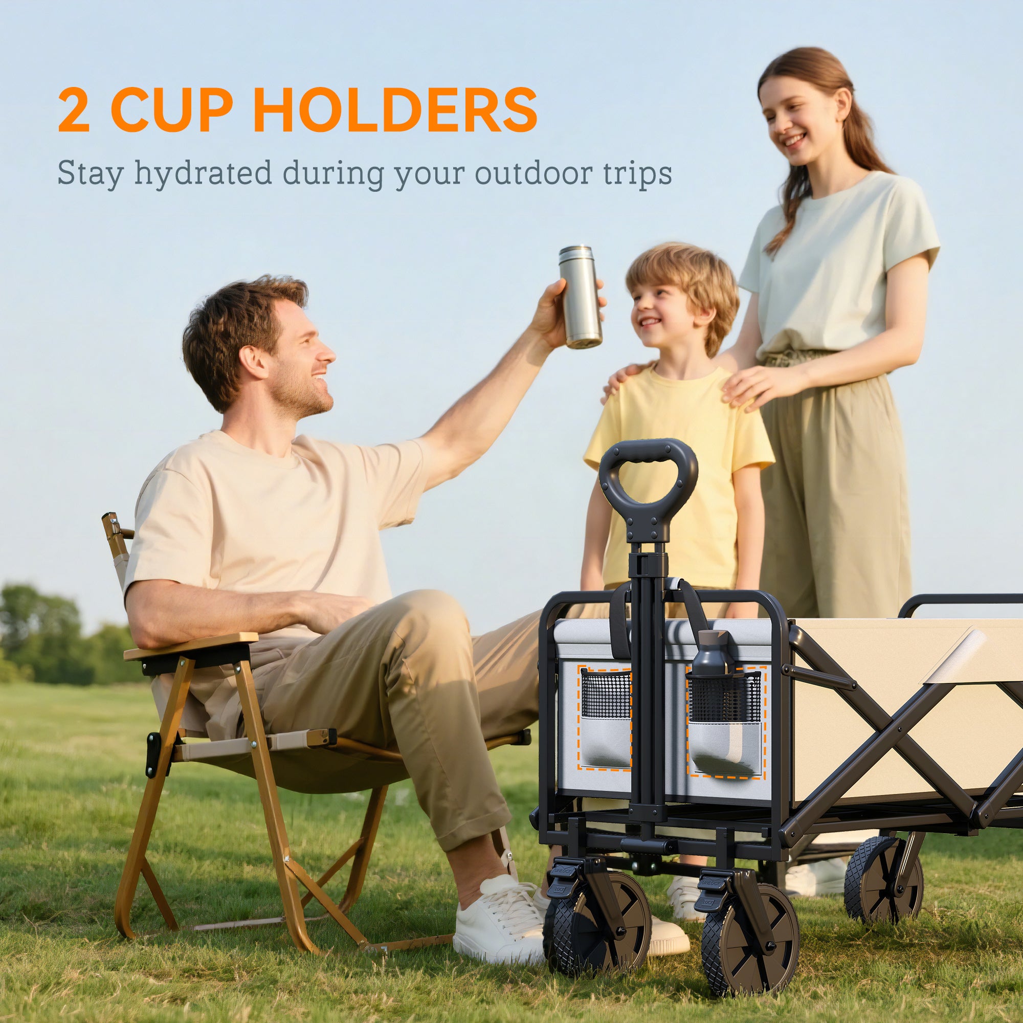 Outsunny Folding Pull Along Cart Cargo Wagon Trolley with Telescopic Handle - Dark Grey