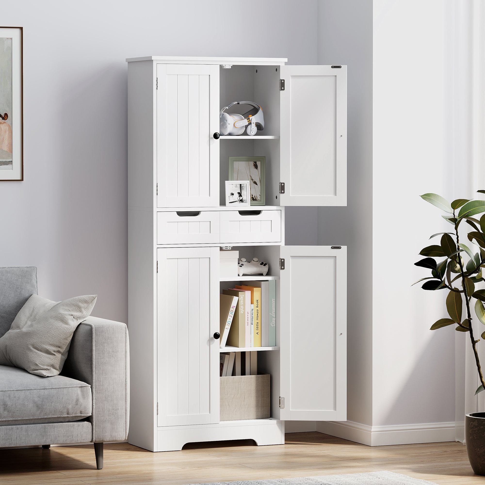 HOMCOM Tall Bathroom Storage Cabinet - White
