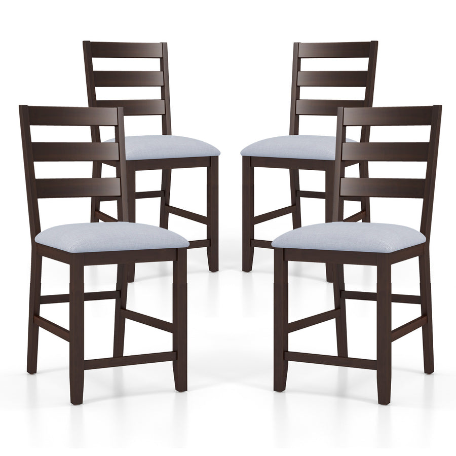 4-Piece Counter Height Bar Stool Set with Padded Seat and Rubber Wood Legs