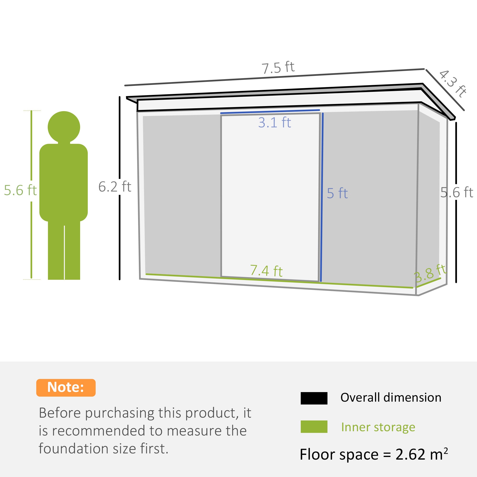 Outsunny 7.6 x 4.3ft Garden Storage Shed with Lockable Sliding Doors and Ventilation, Metal Garden Tool Storage House, Dark Grey