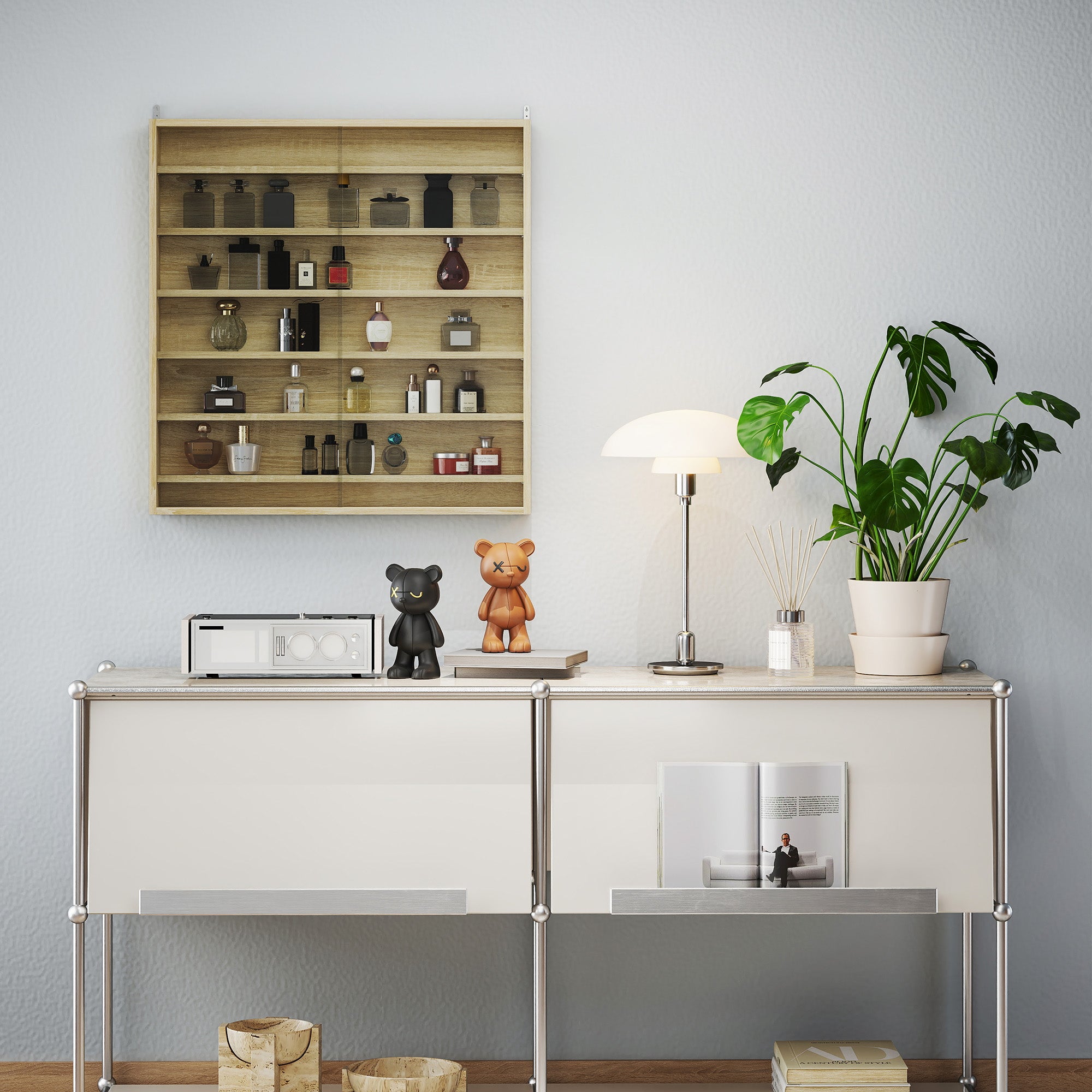 HOMCOM Six Shelf Display Cabinet, with Glass Doors - Oak