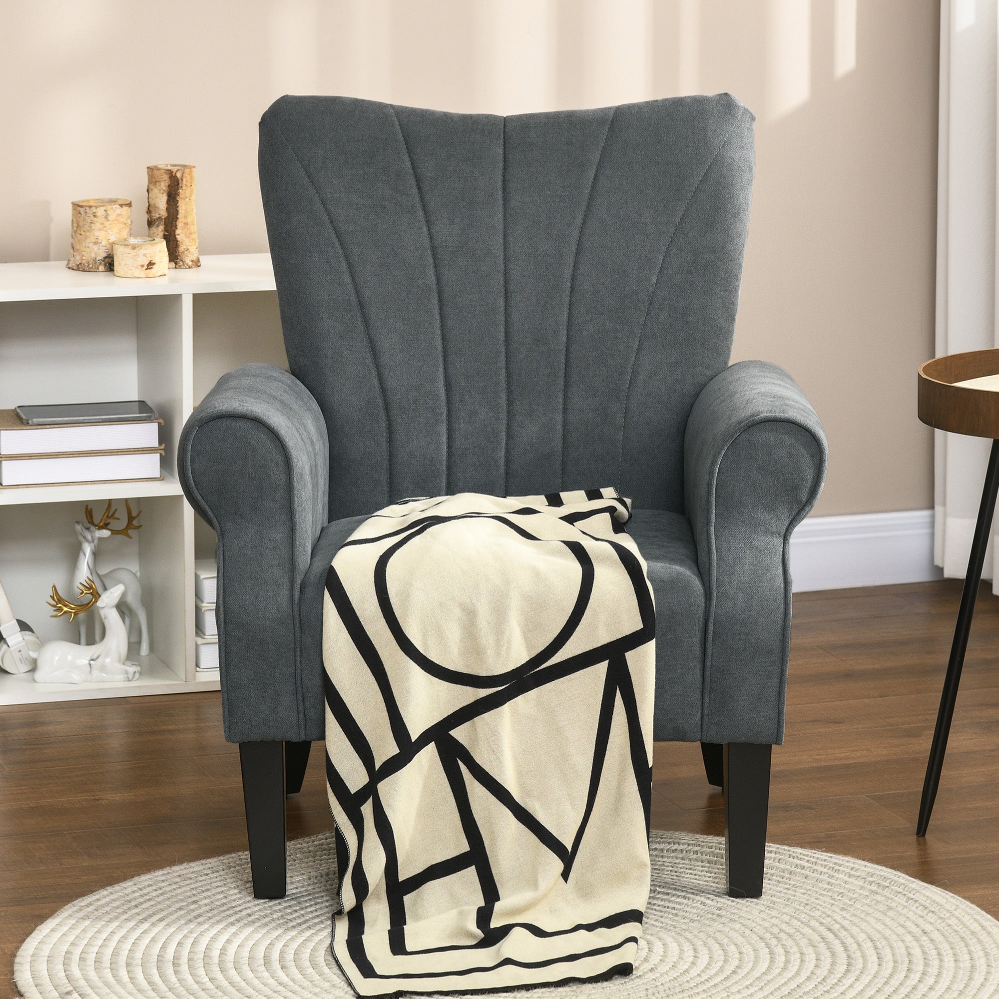 HOMCOM Upholstered Accent Chair with Rolled Arms and Wood Legs, Armchair for Living Room Bedroom, Grey
