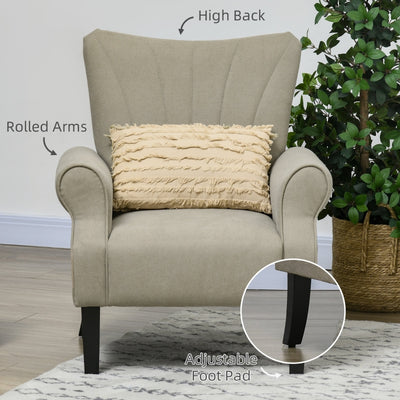 HOMCOM Upholstered Accent Chair with High Back, Rolled Arms and Wood Legs, Soft Thick Padded Armchair