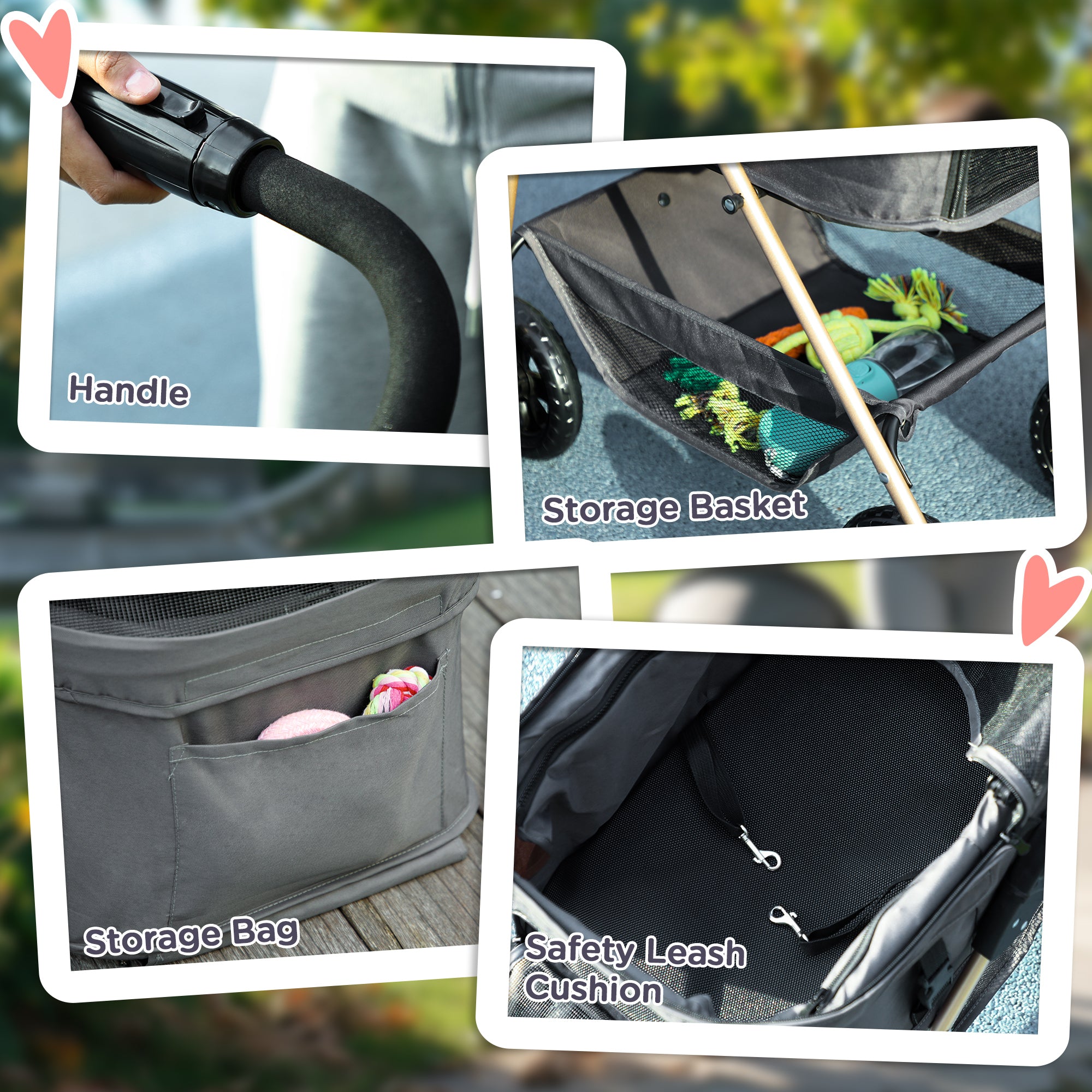 PawHut PawH 3-in-1 Pet Stroller, Folding Four-Wheel Dog Pram with Detachable Carrier for Mini Dogs, Cats, Grey