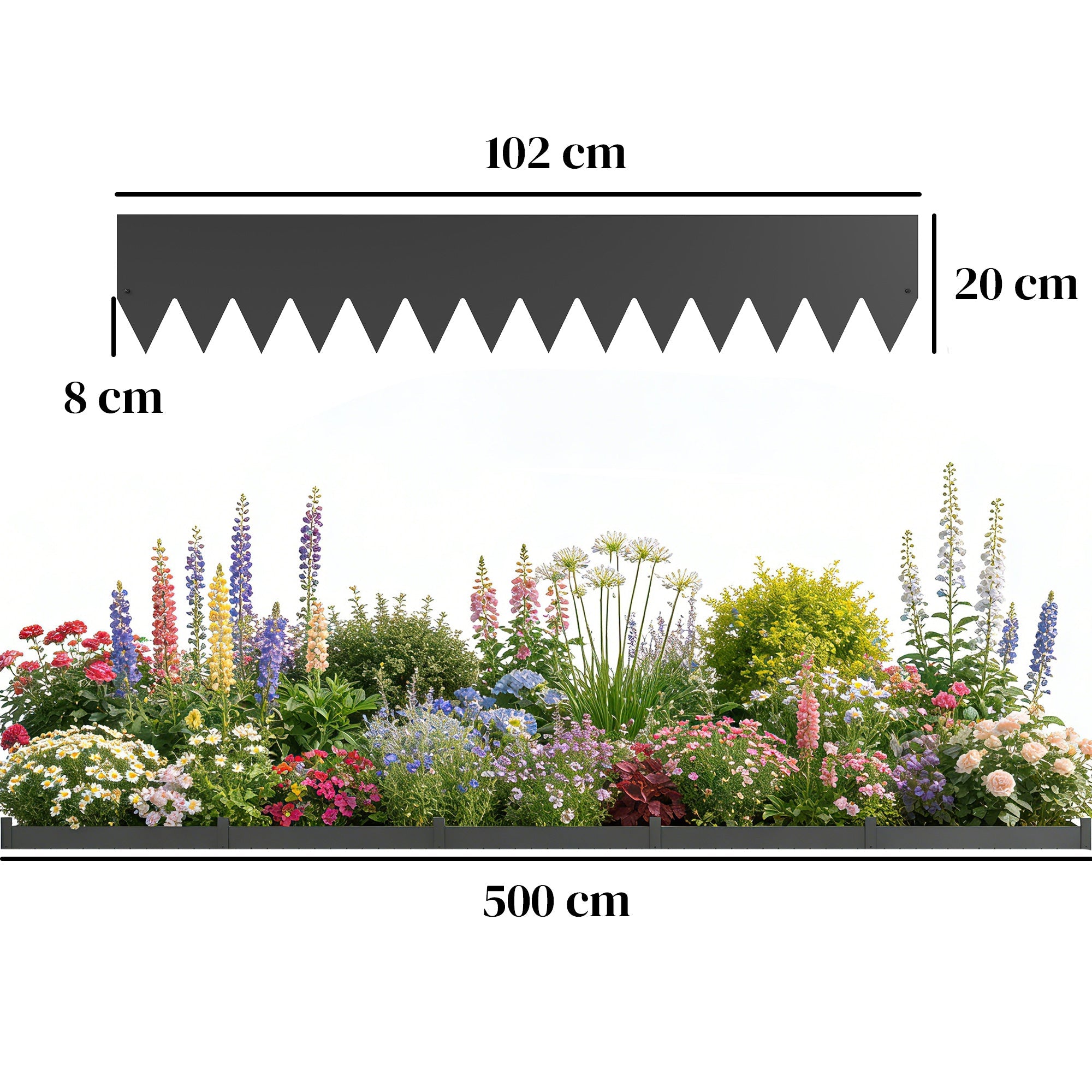 Outsunny 5pcs Garden Fence, Metal Picket Fence Panels, 115x20cm, Black