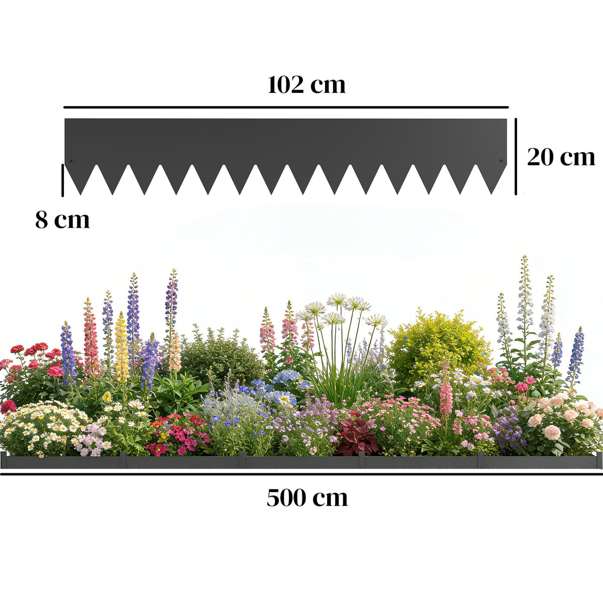 Outsunny 5pcs Garden Fence, Metal Picket Fence Panels, 115x20cm, Black