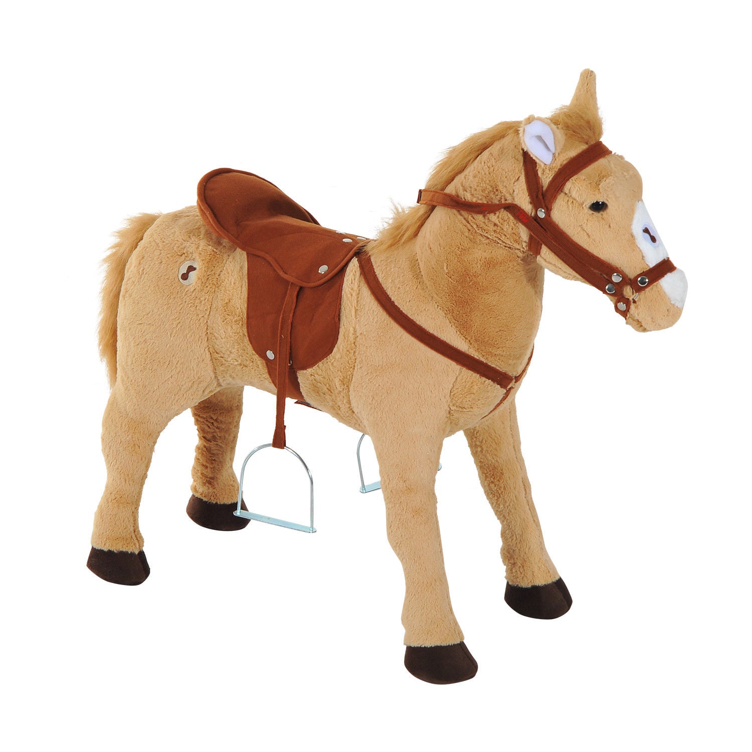 HOMCOM Kids Ride On Standing Horse Cuddly Toy Children Plush Soft Pony Gift w/ Neigh Sound or 2 Years and Up Beige