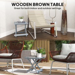 Outsunny Fir Wood Folding Coffee Table, Lightweight Small Garden Table with Slatted Top, Portable Folding Side Table for Balcony