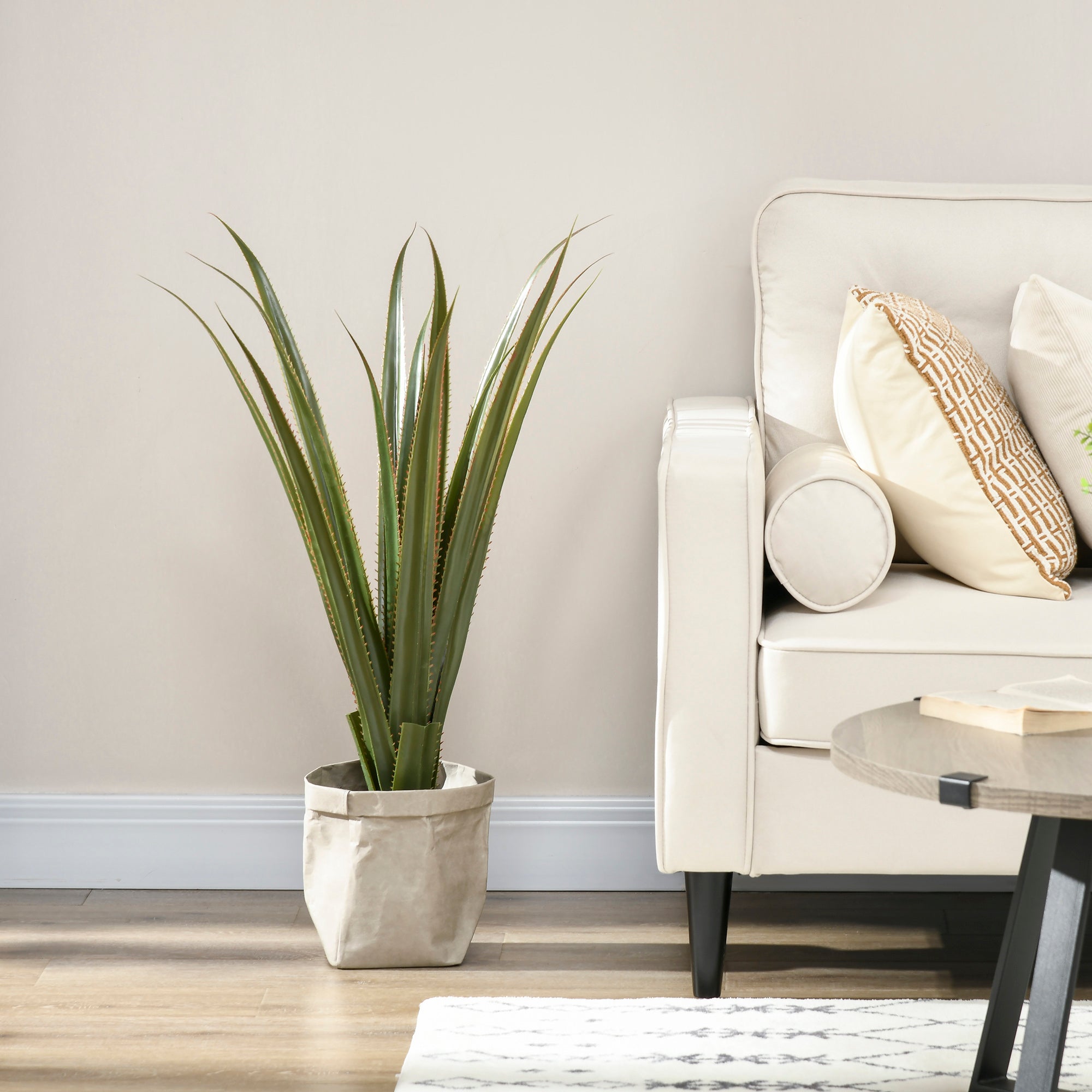 HOMCOM Artificial Plants Agave Succulent in Pot Desk Fake Plants for Home Indoor Outdoor Decor, 15x15x90cm, Green