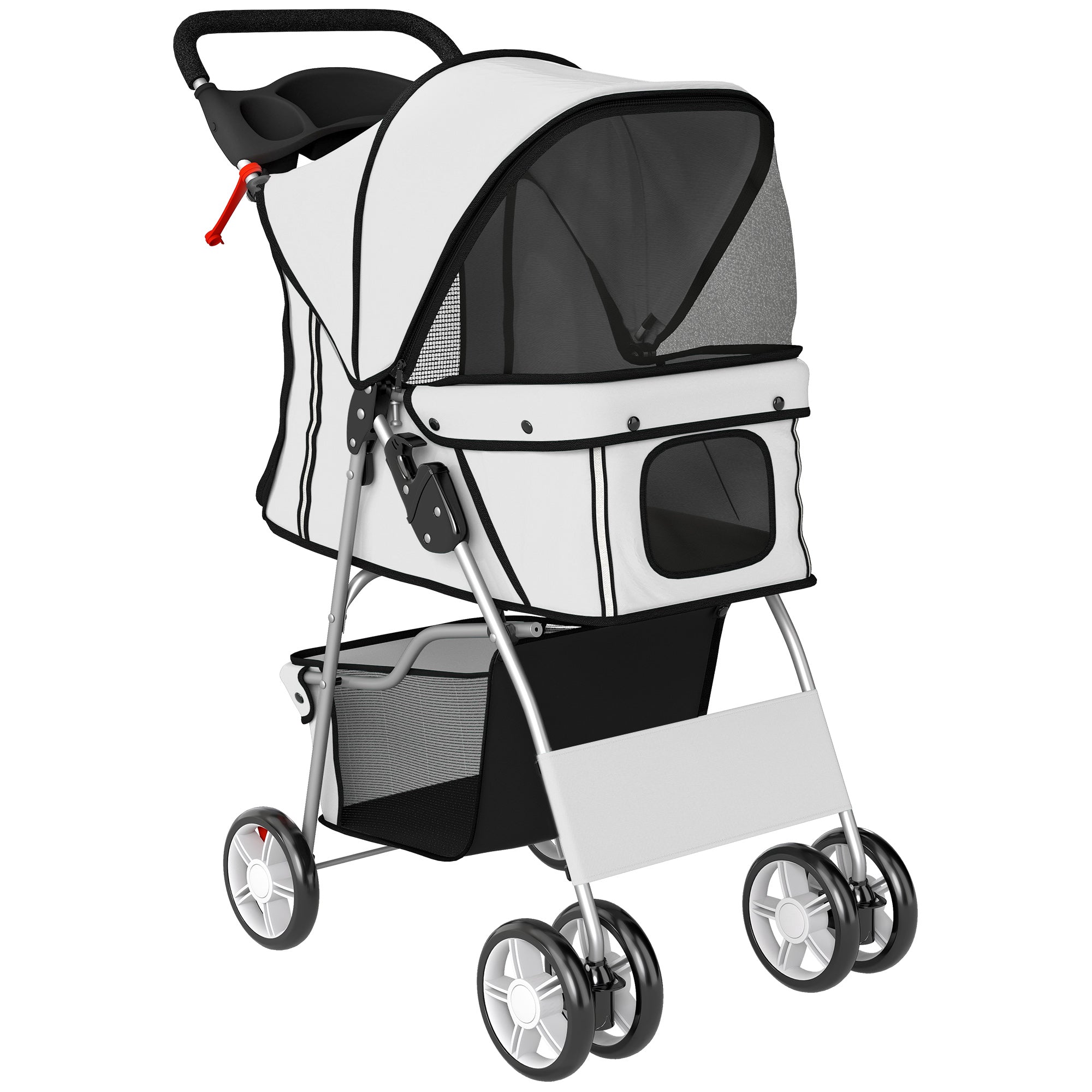 PawHut Dog Pram, Pet Stroller with Reflective Strips, Foldable Cat Stroller with 360Â° Swivel Wheels, Grey
