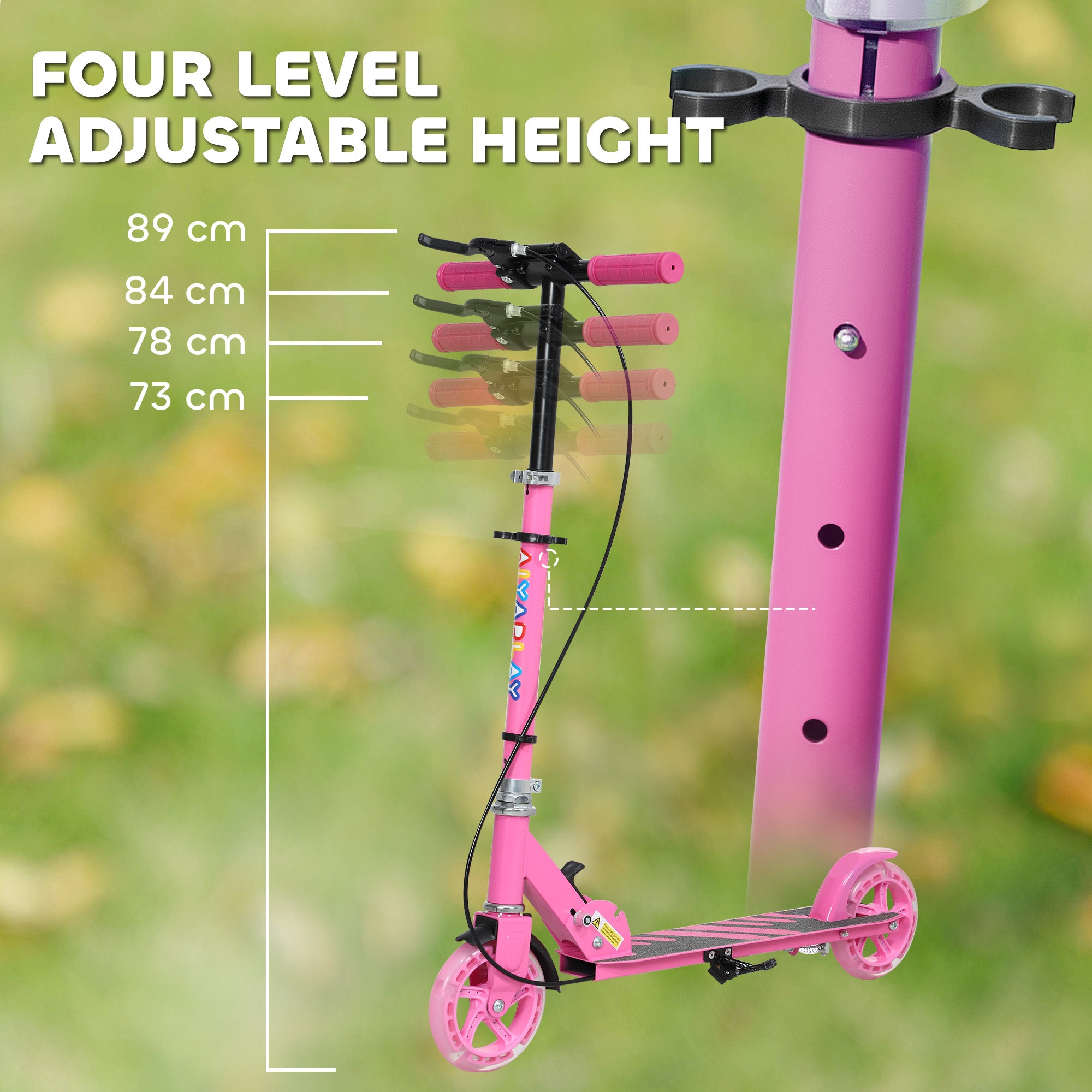 AIYAPLAY Scooter for Kids Aged 3-8 Years, with Adjustable Handle, Two Light Up Wheels, Handbrake, Rear Brake, Pink