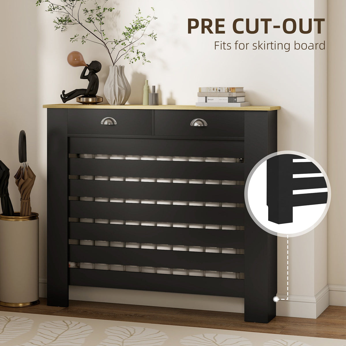 HOMCOM 95.5H x 111Wcm Radiator Cover, with Drawer - Black