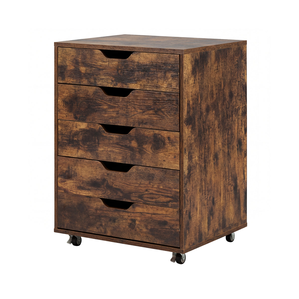 5 Drawer Chest with Lockable Wheels for Home Office-Brown