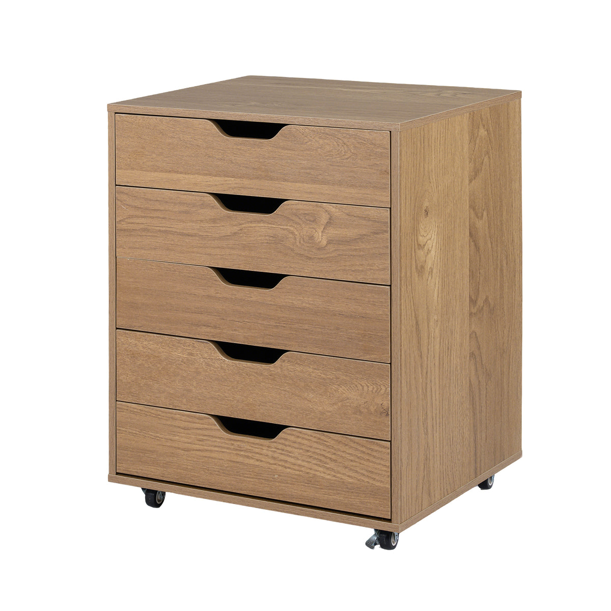 5 Drawer Chest with Lockable Wheels for Home Office-Natural