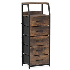 5-Drawer Storage Cabinet with Detachable Foldable Fabric Drawers and Anti-Tipping Kits-Rustic Brown