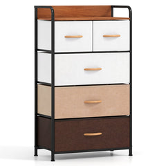 5-Drawer Tall Narrow Fabric Dresser with Removable Fabric Bins-Multicolor