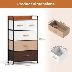 5-Drawer Tall Narrow Fabric Dresser with Removable Fabric Bins-Multicolor