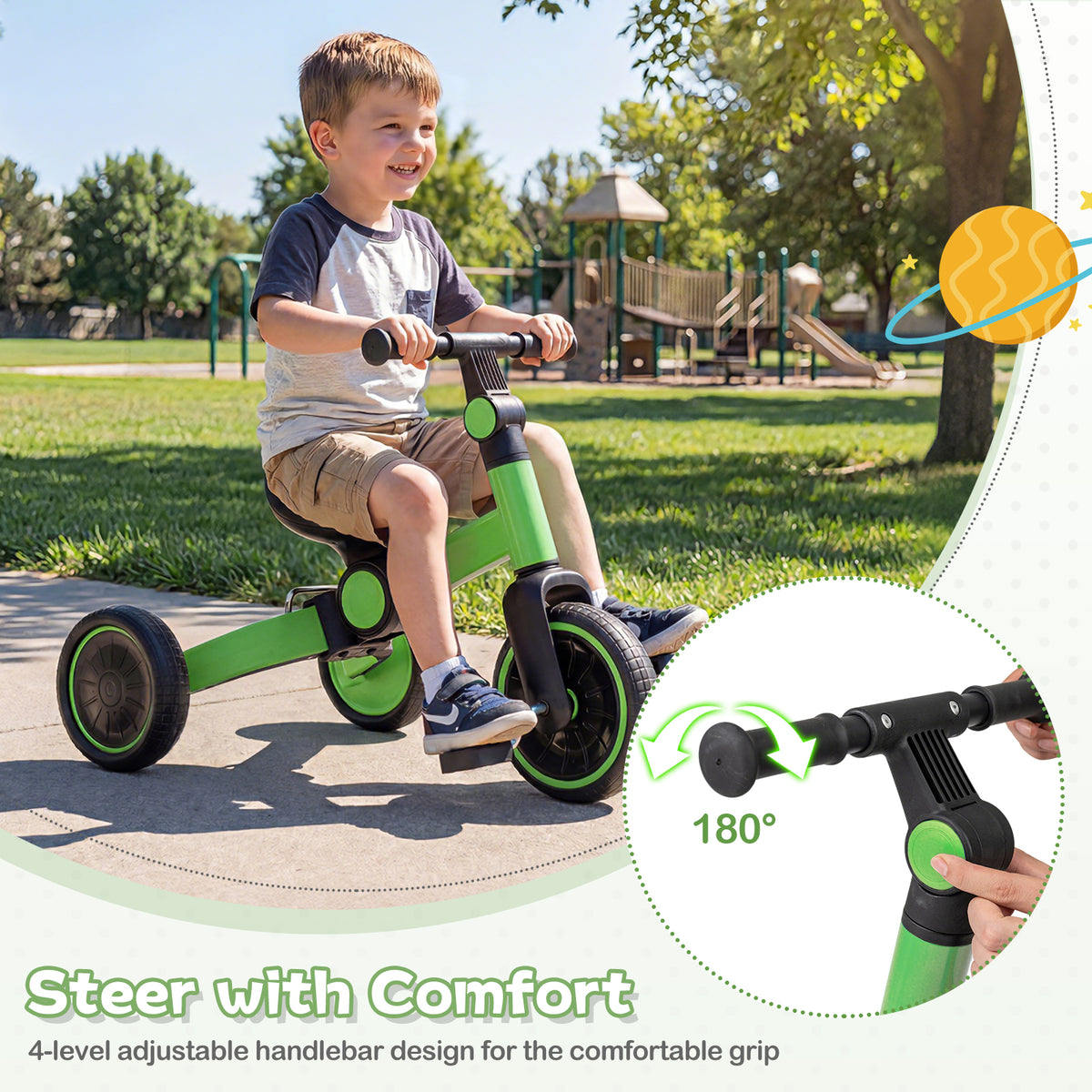5-In-1 Toddler Bike Kids Balance Bike with Removable Pedals-Green