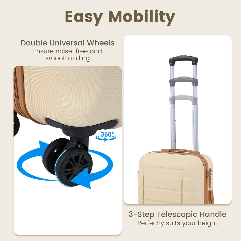 The kids luggage highlighting the rotating wheels and the adjustable handle