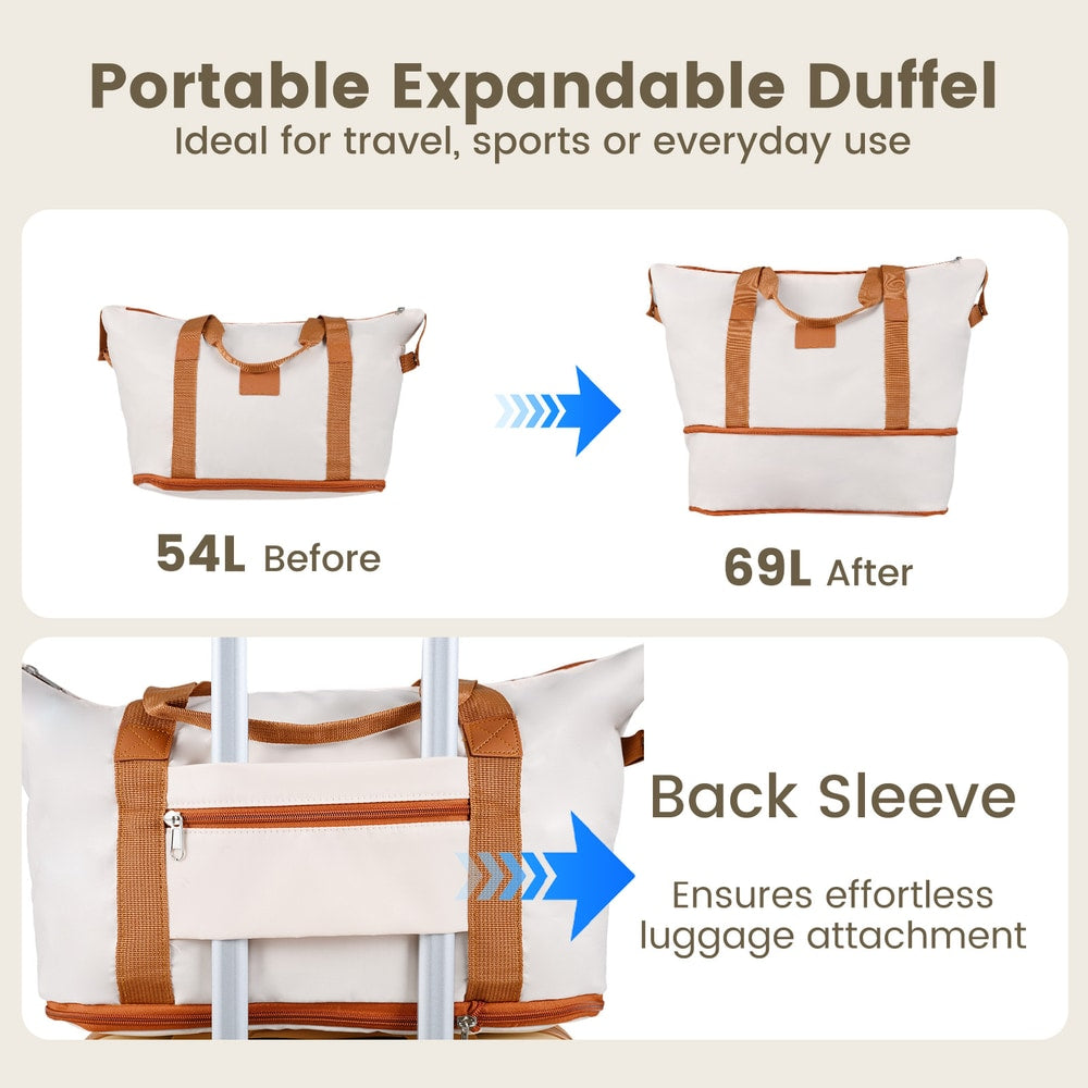 The kids luggage showing the expandable duffel bag and its rear trolley sleeve