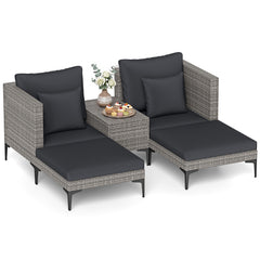 5-Piece Patio Conversation Set with 2 Armchairs 2 Ottomans and Side Table-Dark Grey