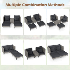 5-Piece Patio Conversation Set with 2 Armchairs 2 Ottomans and Side Table-Dark Grey