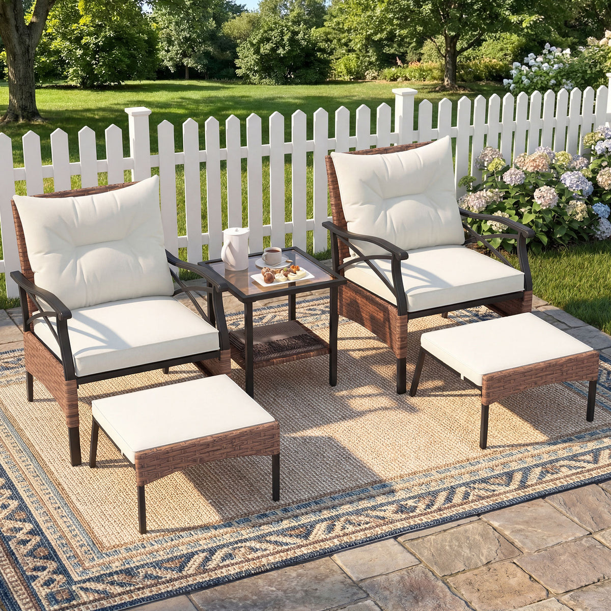 5 Piece Patio Furniture Set with Soft Seat and Back Cushions Included-Beige