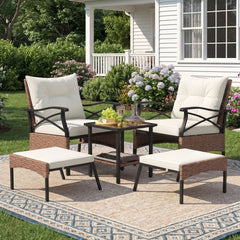 5 Piece Patio Furniture Set with Soft Seat and Back Cushions Included-Beige