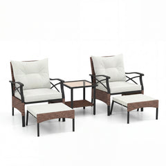 5 Piece Patio Furniture Set with Soft Seat and Back Cushions Included-Beige
