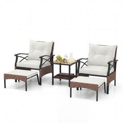 5 Piece Patio Furniture Set with Soft Seat and Back Cushions Included-Beige