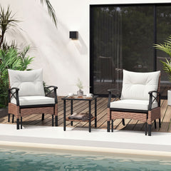 5 Piece Patio Furniture Set with Soft Seat and Back Cushions Included-Beige