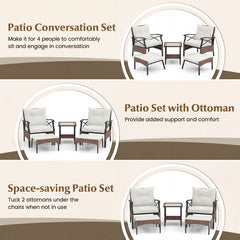 5 Piece Patio Furniture Set with Soft Seat and Back Cushions Included-Beige