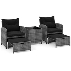 5 Piece Wicker Patio Furniture Set with 2 Cushioned Chairs and 2 Ottomans-Black