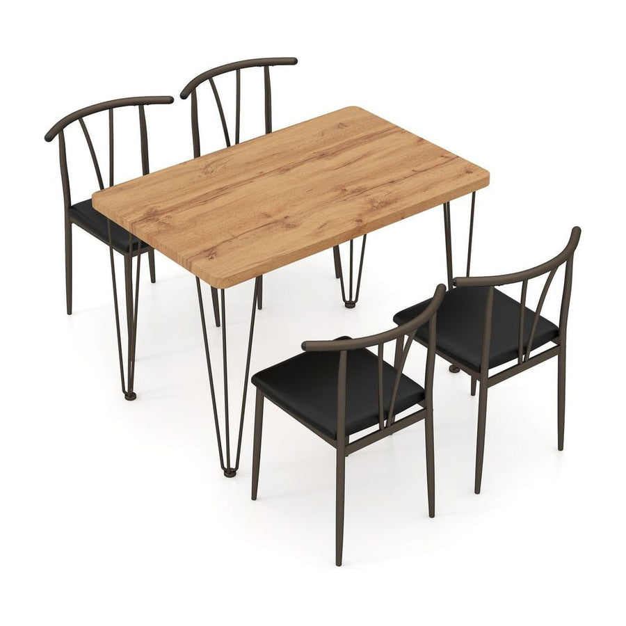 5-Piece Dining Table Set wuth Upholstered Seat and Metal Frame-Coffee