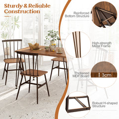 5-Piece Dining Table Set for 4 with Swivel Feet for Living Room-Walnut