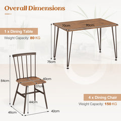 5-Piece Dining Table Set for 4 with Swivel Feet for Living Room-Walnut