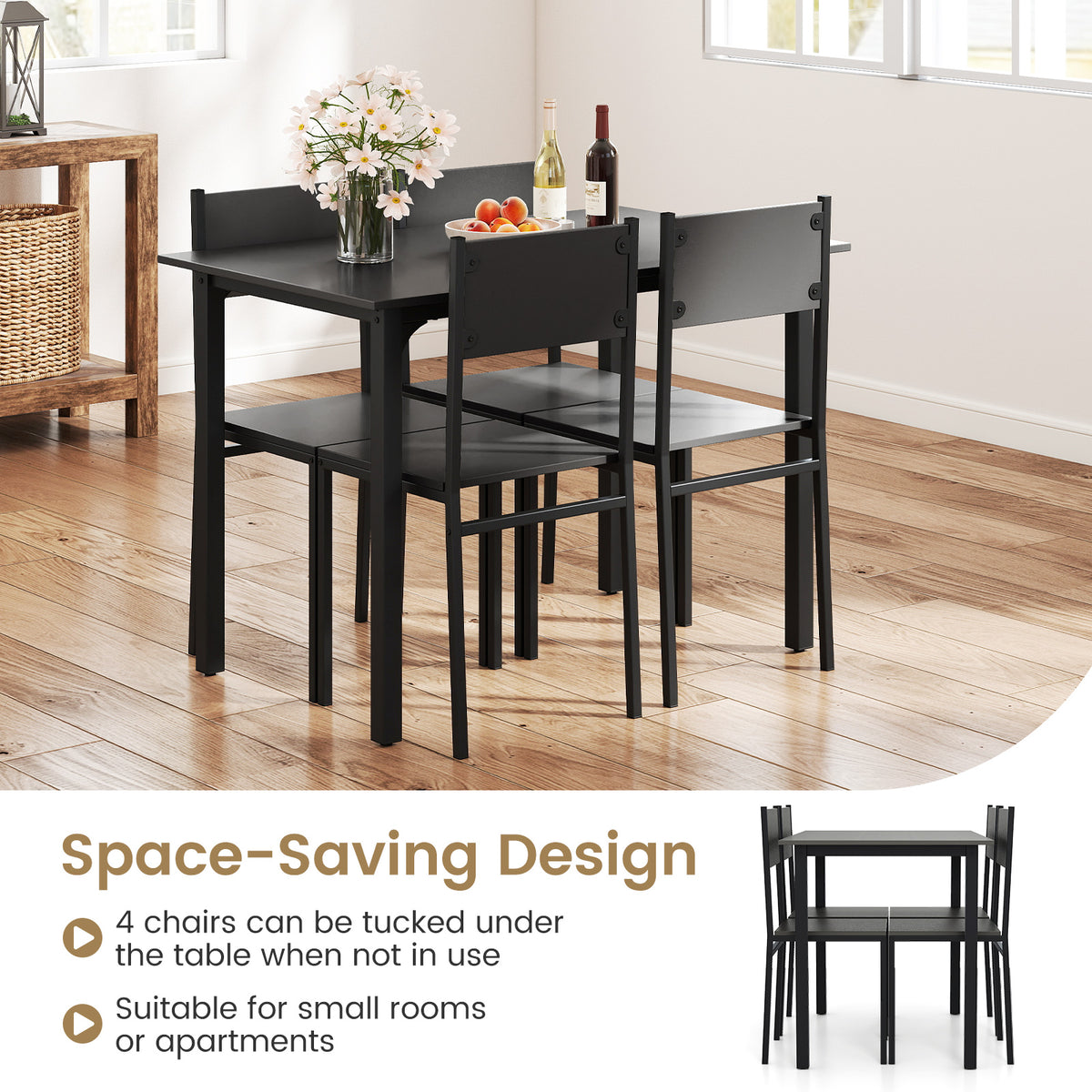 5-Piece Modern Kitchen Dining Room Furniture with Wood Rectangular Table-Grey