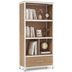 5-Tier Bookshelf Freestanding Bookcase with 4 Storage Compartments-Natural