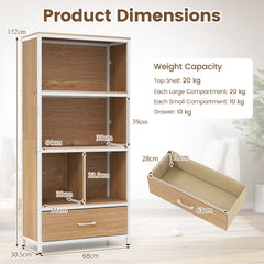 5-Tier Bookshelf Freestanding Bookcase with 4 Storage Compartments-Natural