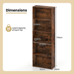 5-Tier Bookshelf with Freestanding Display Shelf and Storage Organizer for Living Room-Rustic Brown