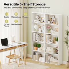 5-Tier Bookshelf with Freestanding Display Shelf and Storage Organizer for Living Room-White