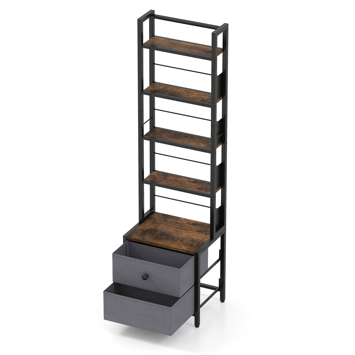 5-Tier CD Storage Rack with Drawers & Adjustable Stoppers for DVDs Books Games-Rustic Brown