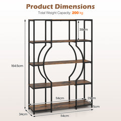 5-Tier Industrial Geometric Display Shelf with Open Shelves-Rustic Brown