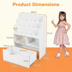 5-Tier Kids Bookshelf with Shelves & Rolling Drawer for Nursery Playroom-White