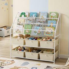 5-Tier Metal Rack Shelf with 6 Removable Drawers and 3 Baskets for Playroom-White
