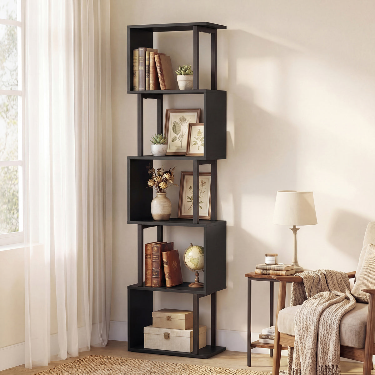 5-Tier Modern Bookshelf with Metal Frame for Home Office-Black