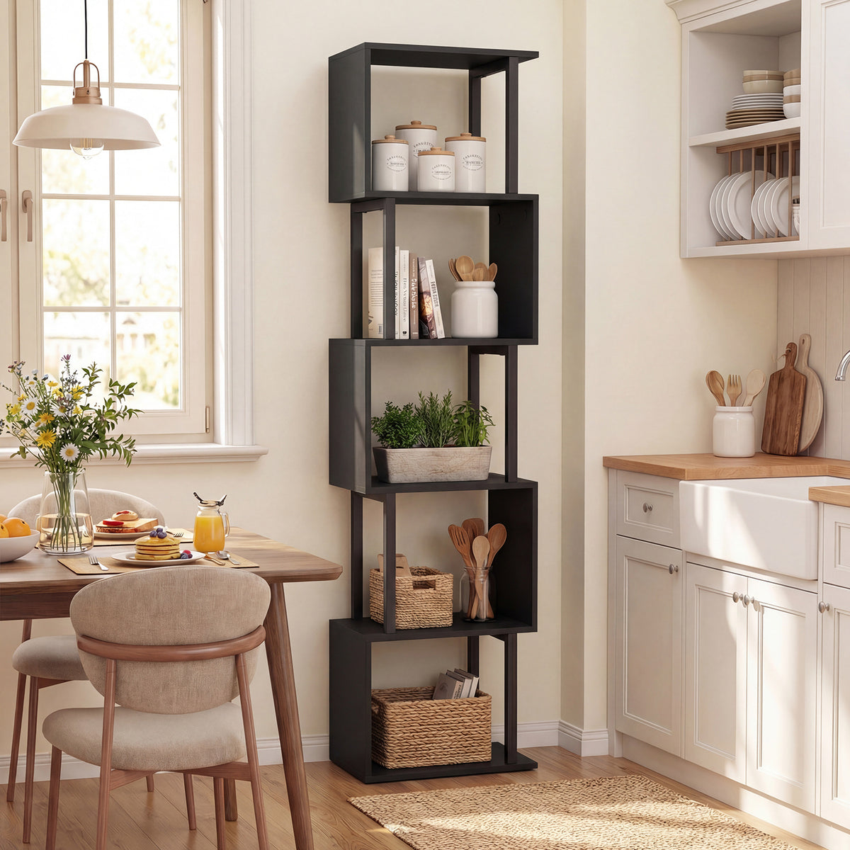 5-Tier Modern Bookshelf with Metal Frame for Home Office-Black