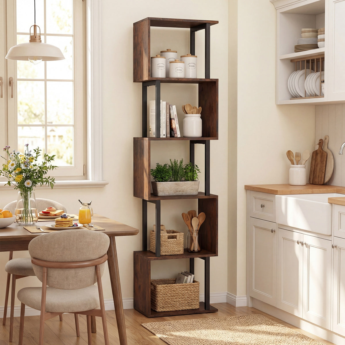 5-Tier Modern Bookshelf with Metal Frame for Home Office-Rustic Brown
