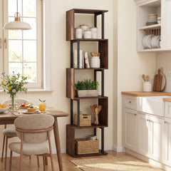 5-Tier Modern Bookshelf with Metal Frame for Home Office-Rustic Brown