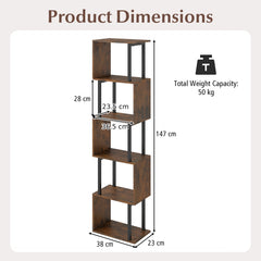 5-Tier Modern Bookshelf with Metal Frame for Home Office-Rustic Brown